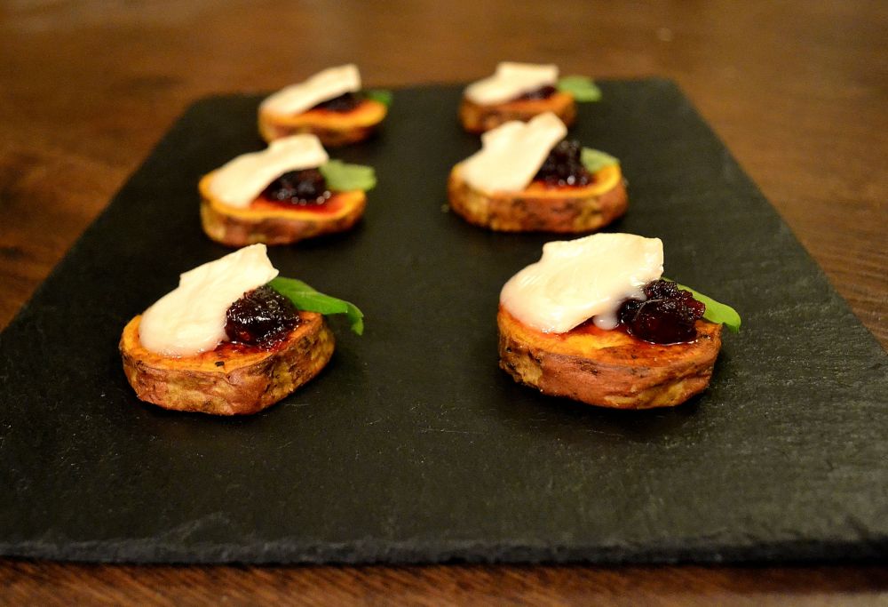 Sweet Potato Rounds with Goat's Cheese and Cranberry