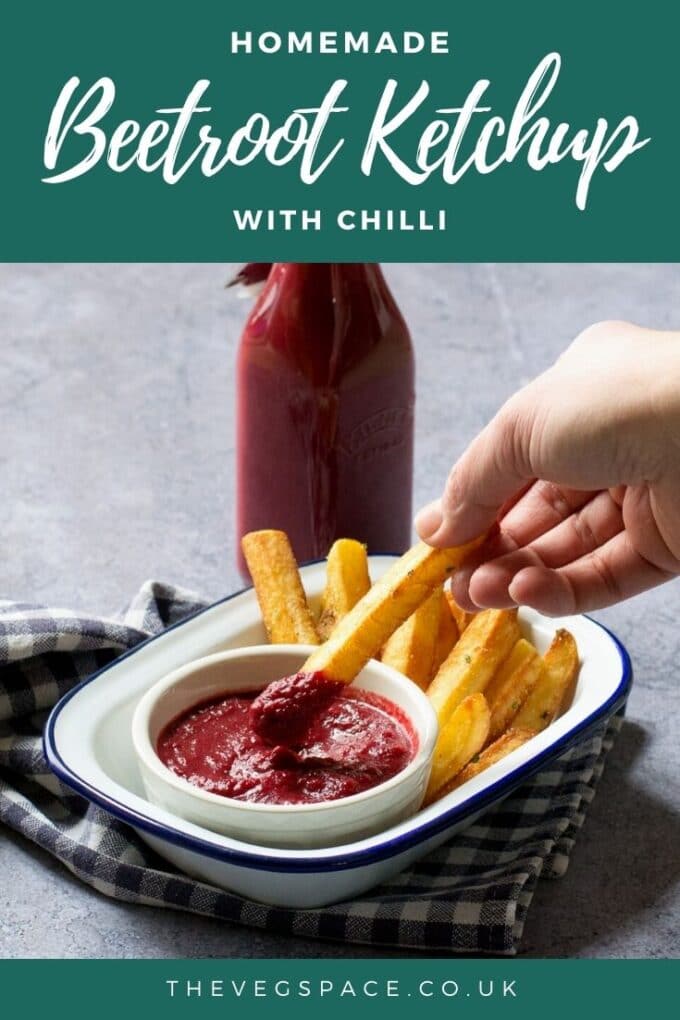 This spicy beetroot ketchup with chilli is deliciously different for dipping chips into. Easy to make with fresh or pre-cooked beetroot, it is a wonderful gift #Vegan #TheVegSpace