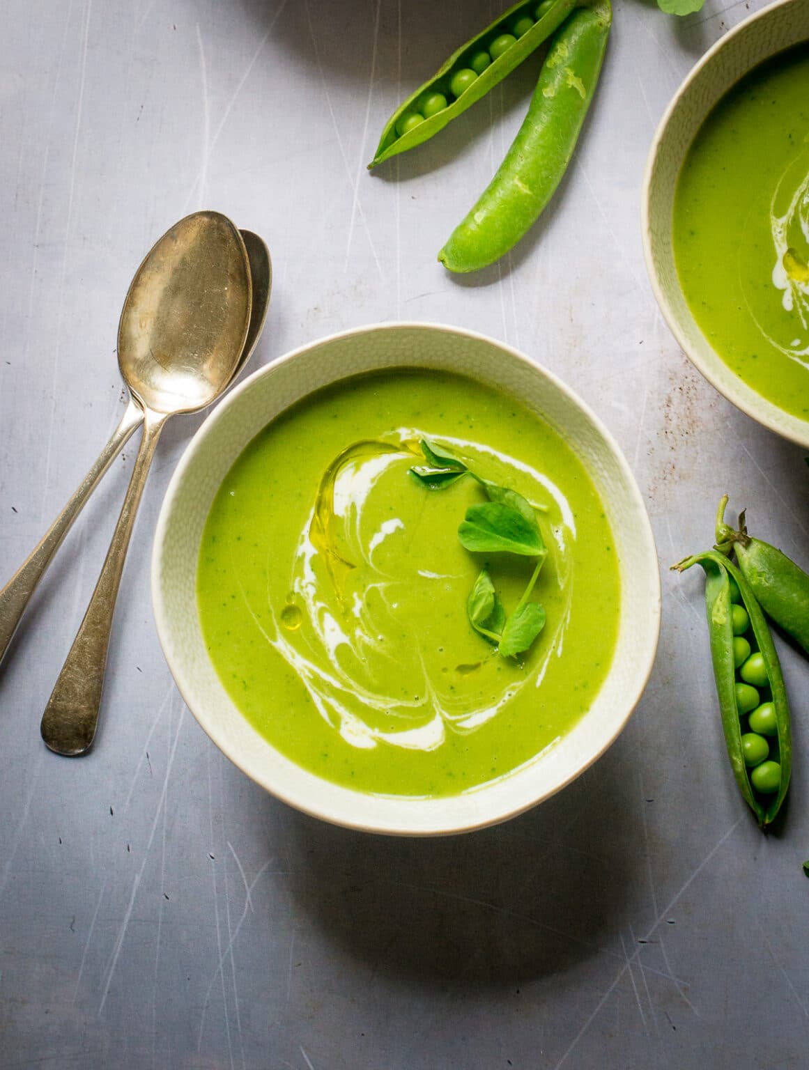 Peapod Soup with potato & mint The Veg Space