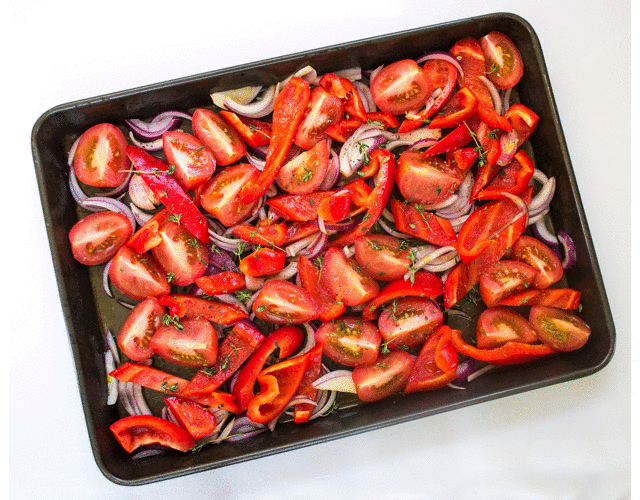 Roasting Tomatoes & Red Peppers