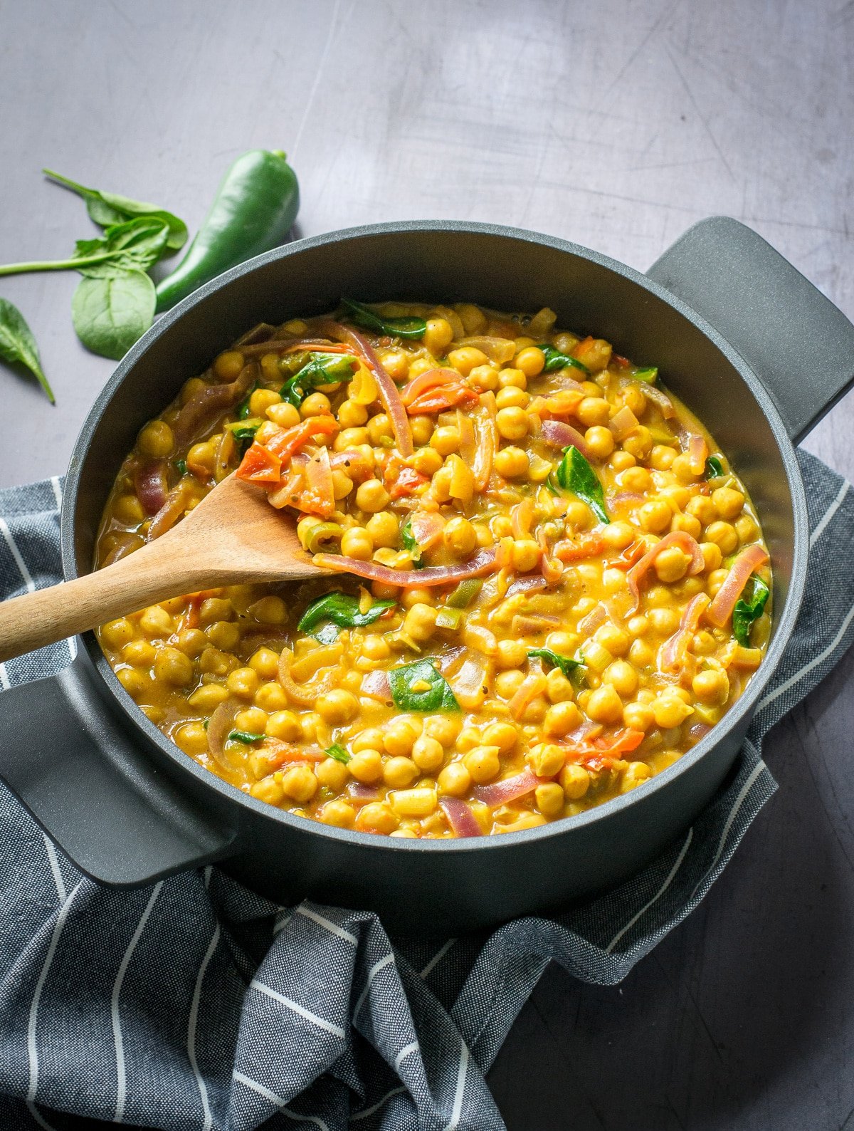 Curried chickpeas and spinach