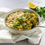 This authentic takeaway-style vegan korma uses coconut yoghurt and cashews to create a rich and tangy sauce, with delicious spices and your choice of veg and pulses. Easy but showstopping curry #vegan #plantbased #indian #curry #vegetarian