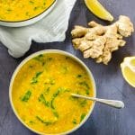 Vegan Lentil Soup bowl with ginger & turmeric - delicious comfort food recipe #vegan #plantbased #veganfood