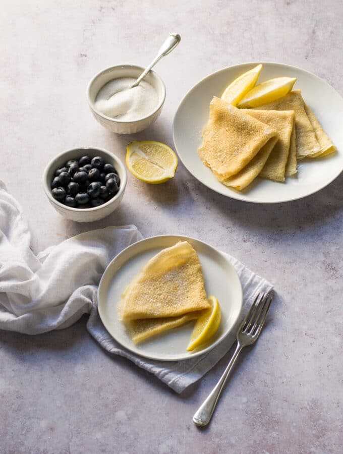 Easy Vegan Pancakes with sugar and lemon