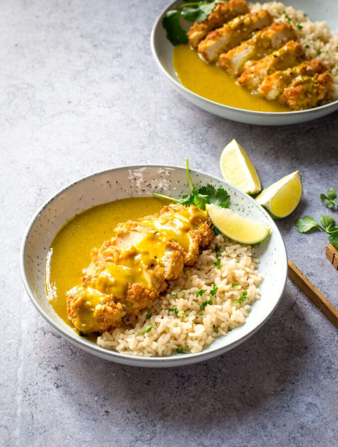 Two plates of Vegan Katsu Curry