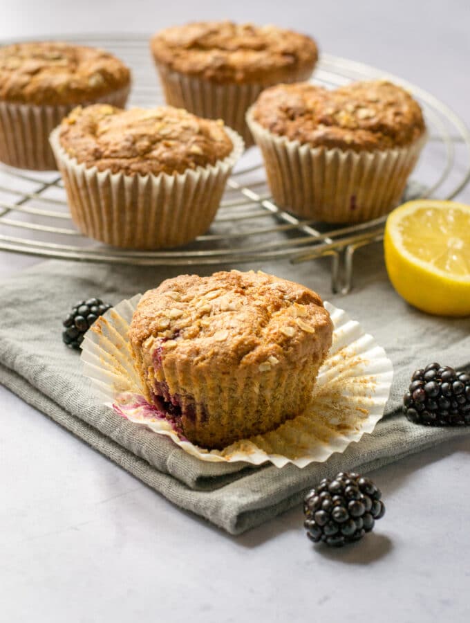 Muffin case open with vegan muffin