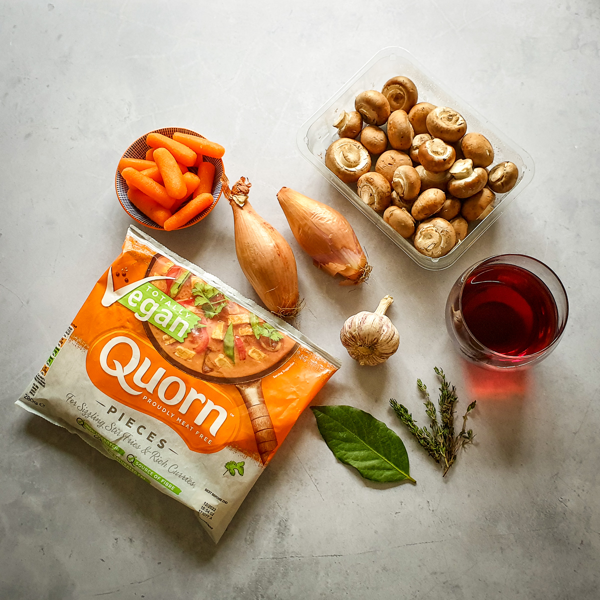 Ingredients for Quorn pie red wine sauce