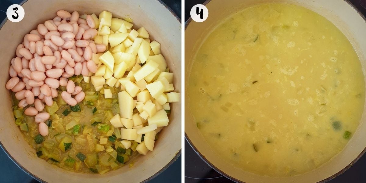 adding beans and potato